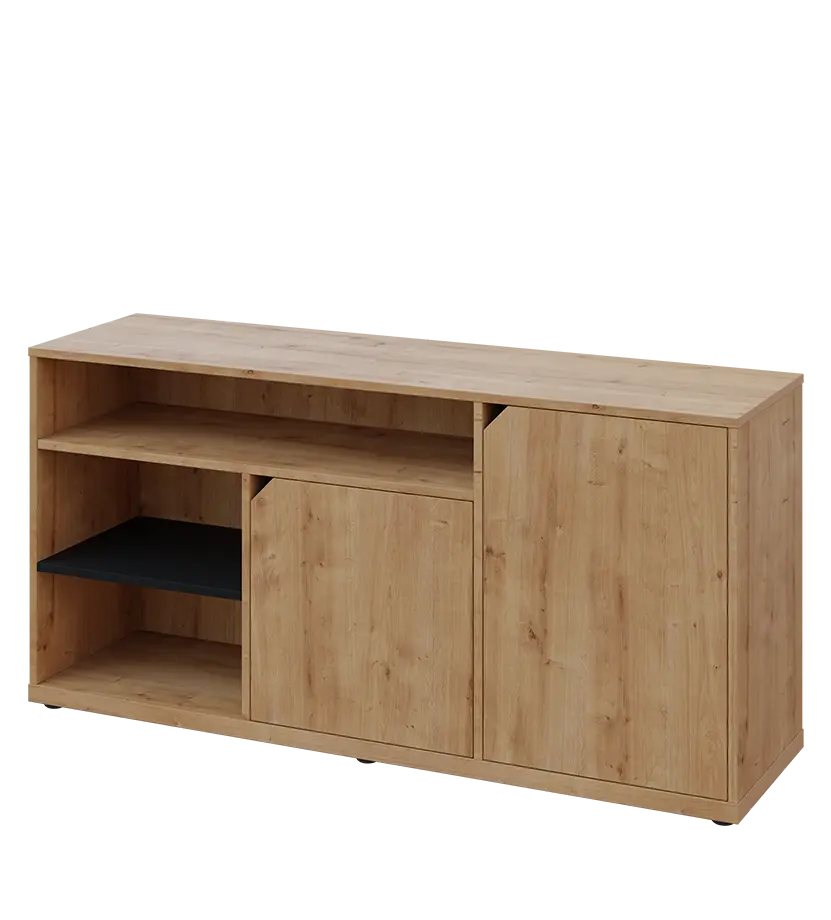 KU2-15DN3 P skříňka nízká 2-dveřová, nika, 740x1522x400, provedení pravé, korpus a dvířka dub lite/police černá